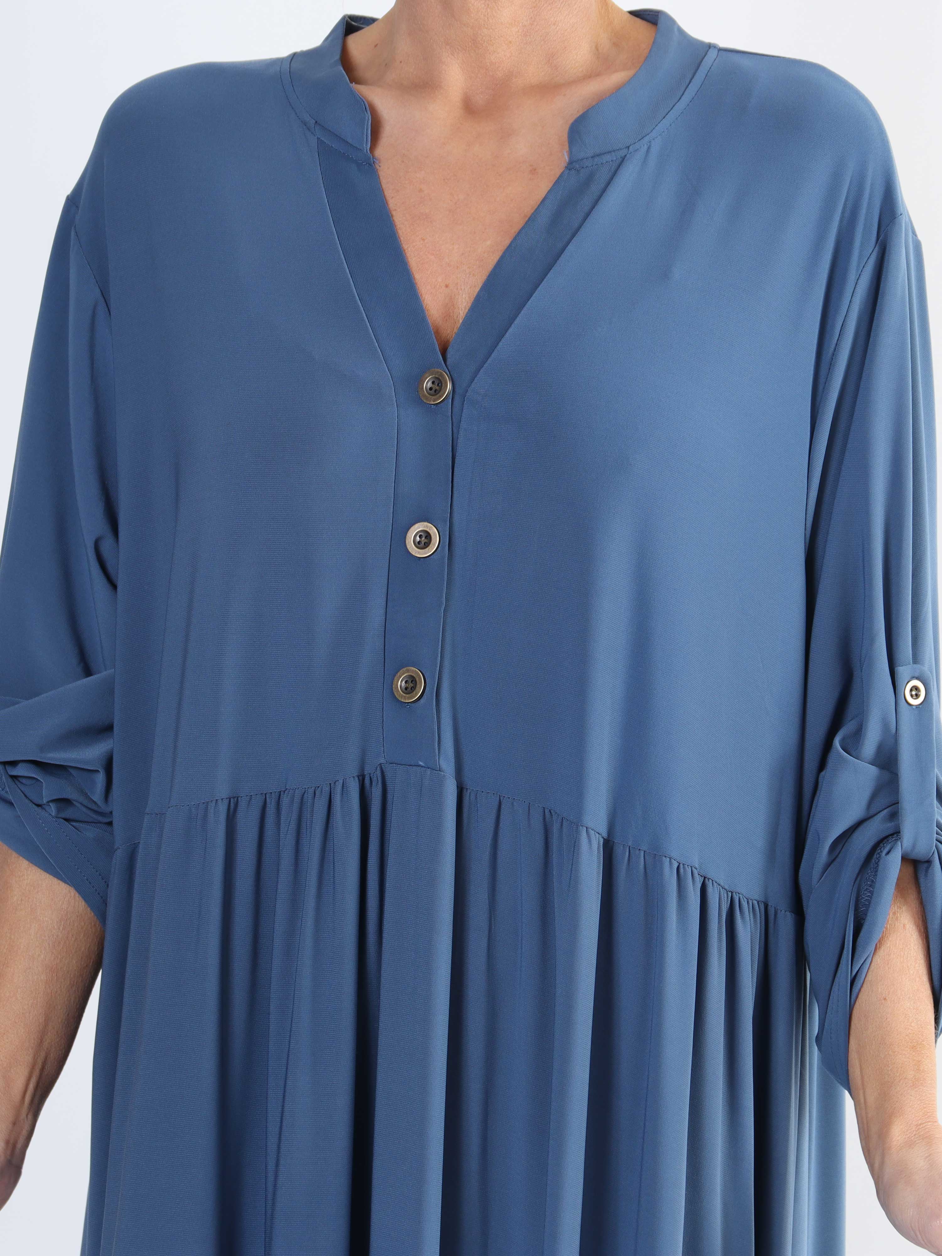 Milano Plain - Lang ensfarvet plus size kjole med lag på lag look